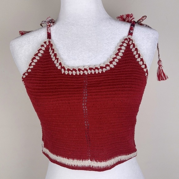 Raga | Boho Retro Festival Coastal Cowgirl Crocheted Smocked Crop Top | M - Picture 1 of 8